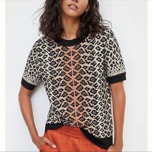 Anthropologie Maeve Ellinor Short Sleeve Leopard Sweater Size L